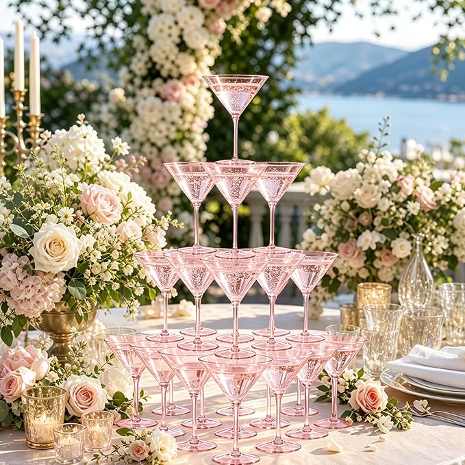 Plastic Martini Glasses Set of 12, 9 oz Pink Cocktail Cups | Unbreakable - Image 5