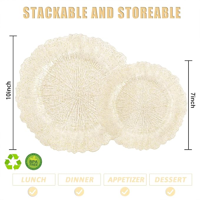 U-QE 60PCS Gold Plates for Party - Image 2
