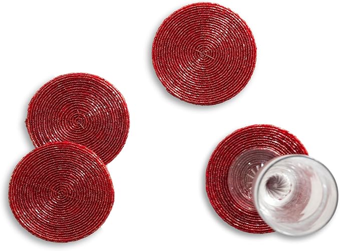 Handmade Beaded Coasters, Glass Bead Coasters in Red, Coffee Table Décor - Image 4