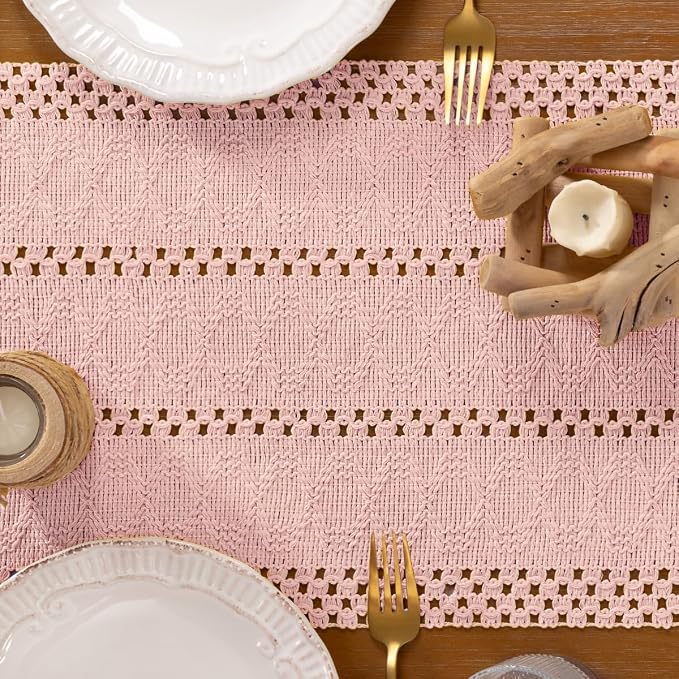 DeZerlor Boho Macrame Table Runner Spring Easter Farmhouse Woven Small Table - Image 4
