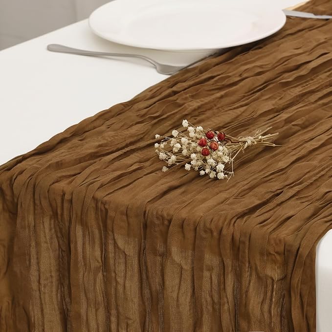 3 Pack Light Brown Cheesecloth Table Runner 120 Inch Boho Wedding Decor | by Fixwal