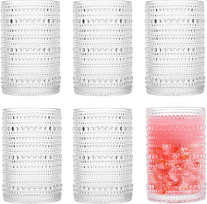 Consou Large Glasses Set of 6, 15 oz Hobnail Glassware Thick Glass Heavy Base by cosnou