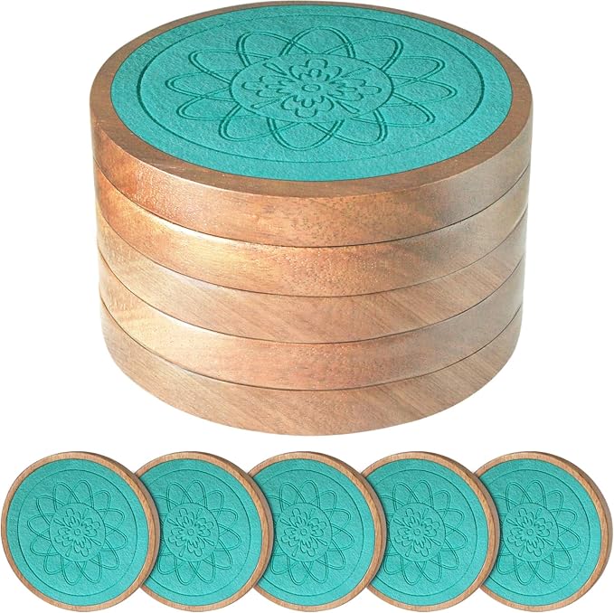 Wood Coasters for Drinks, Minacun Absorbent Coaster Sets of 5, Drinks Coasters by EDEGG