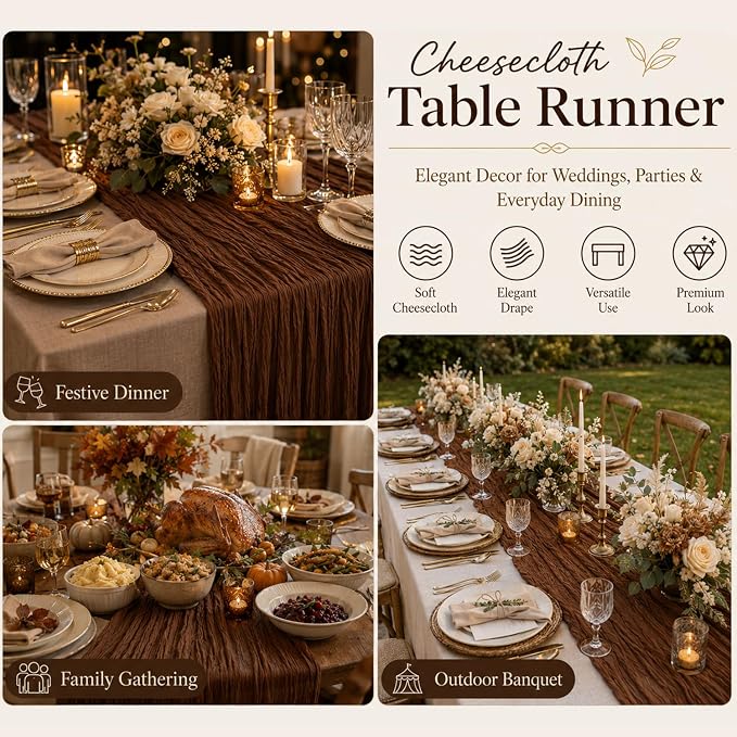 10 Pack Brown Cheesecloth Table Runner 22 x 120 Inch Gauze Table Runner | 10FT - Image 6