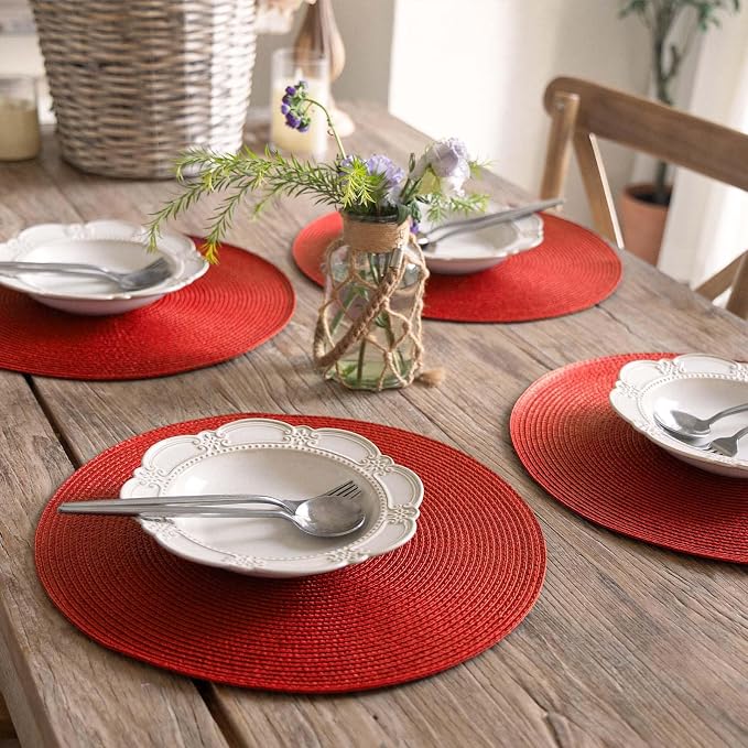 FunWheat Round Braided Placemats Set of 6 Table Mats - Image 6