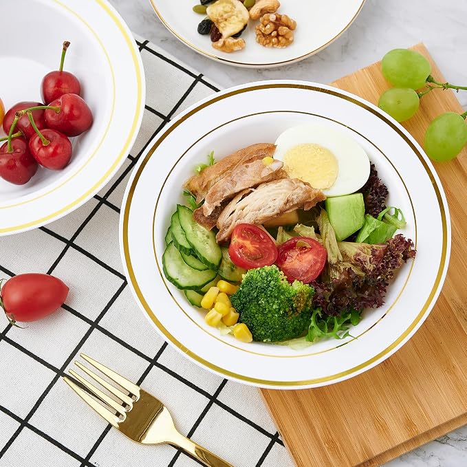 50PCS Plastic Bowls with Gold Rim 12oz Disposable Soup Bowls | Plastic Bowls - Image 4