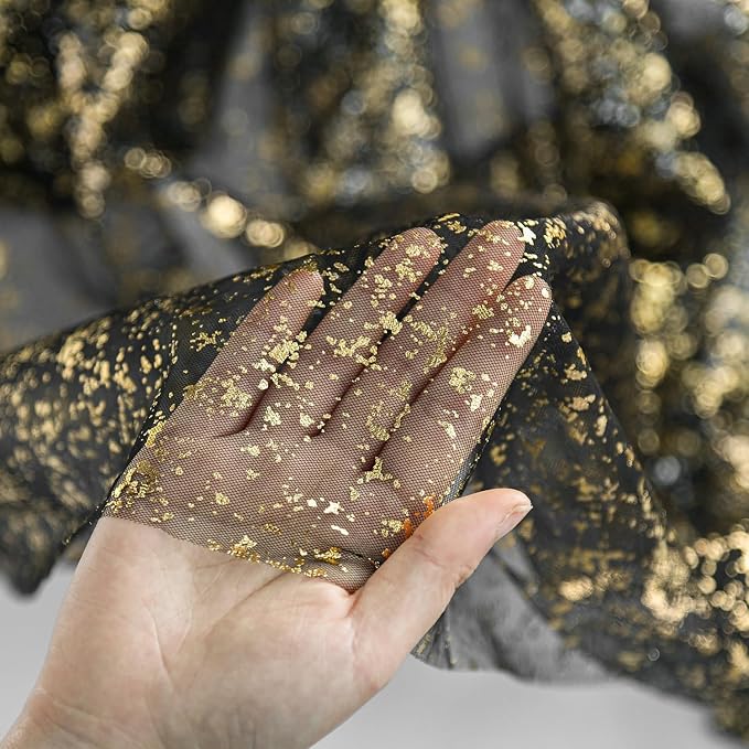 Artoid Mode 3Pcs Black Gold Gauze Table Runner 120 Inch 10FT, Glitter Metallic - Image 6