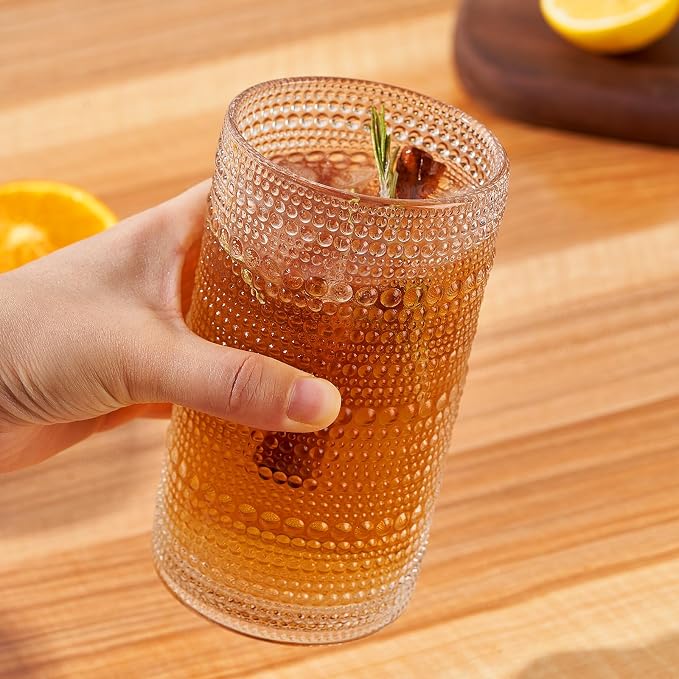 16oz Hobnail Drinking Glasses Set of 12, Vintage Large Capacity Embossed Clear - Image 6