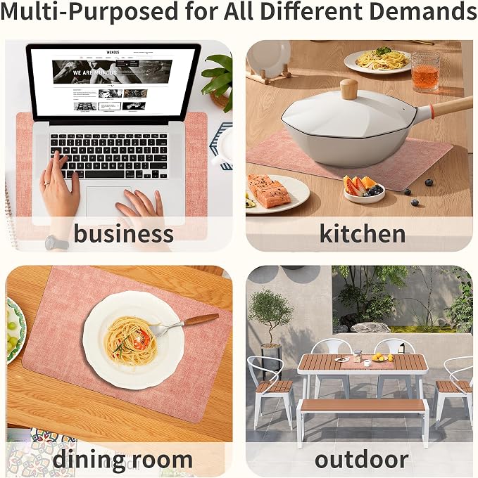Maxpearl Faux Leather Placemats Set of 6, Peachy Pink | Waterproof - Image 9