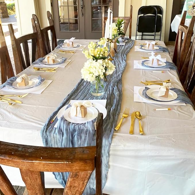 10 Pack Dusty Blue Cheesecloth Table Runner 6FT Boho Gauze Fabric Table Runner - Image 6