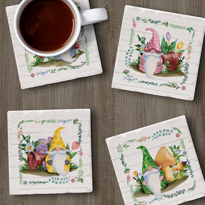 Thirstystone Spring Gnome 4 Pack Assorted Tumbled Tile Stone Coasters | 4" - Image 6
