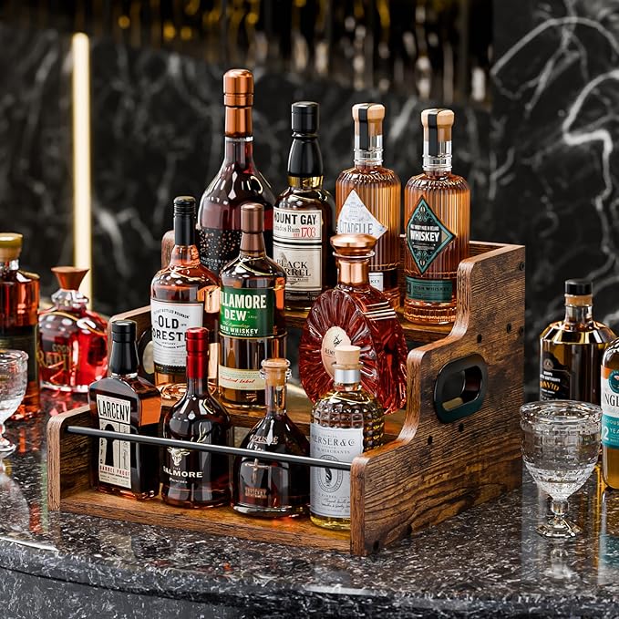 KLM Liquor Bottle Display Shelf, Coffee Syrup Rack Organizer, 3 Step Countertop - Image 2
