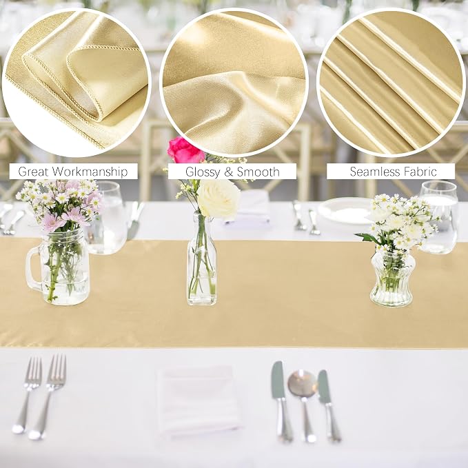Aneco 12 Pack Satin Table Runner 12 x 108 Inch Champagne Long Wedding Satin - Image 3