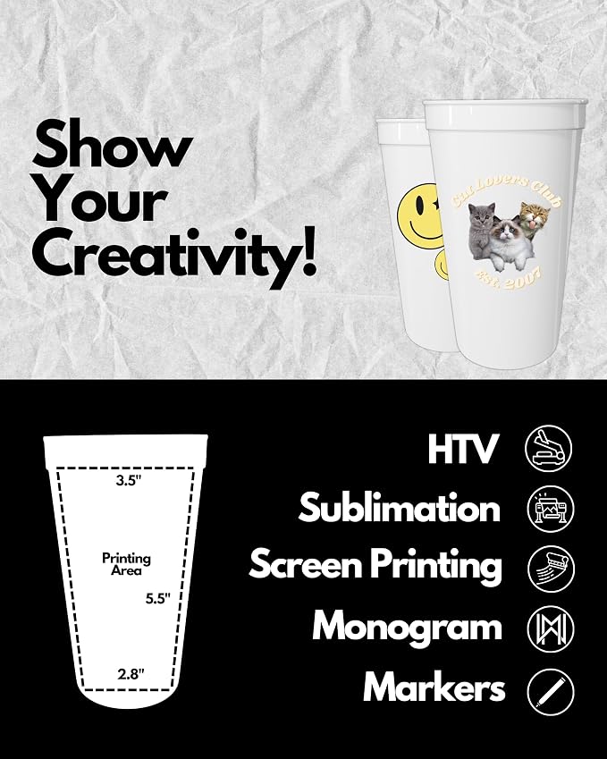 PartyPrints 100 Pack 32 oz White Blank Plastic Cups, Colored Plastic Drinking & - Image 3