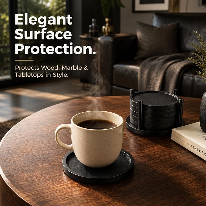 MinBoo Bamboo Coasters for Coffee Table Set of 6 Coasters for Drinks Absorbent - Image 5