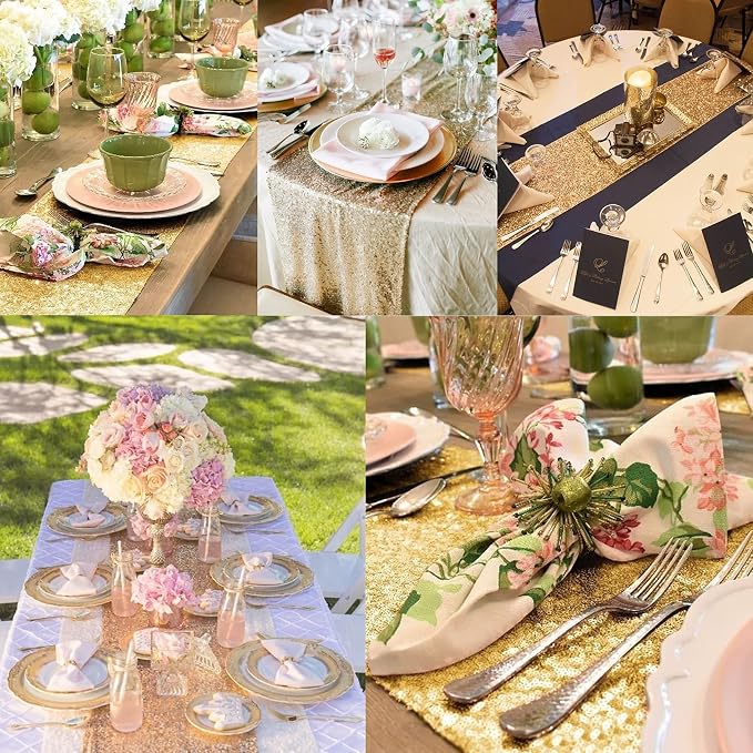 12 Packs Sequin Table Runner Champagne Gold 12 X 108 Inch Glitter Dining Table - Image 6