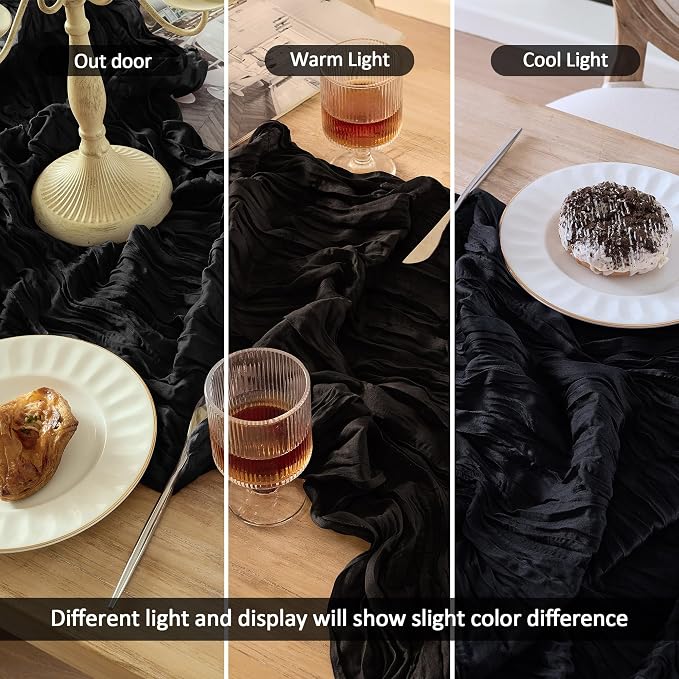 12 Pack Black Cheesecloth Table Runner Boho Gauze Black Decor | 120 Inch Sheer - Image 7