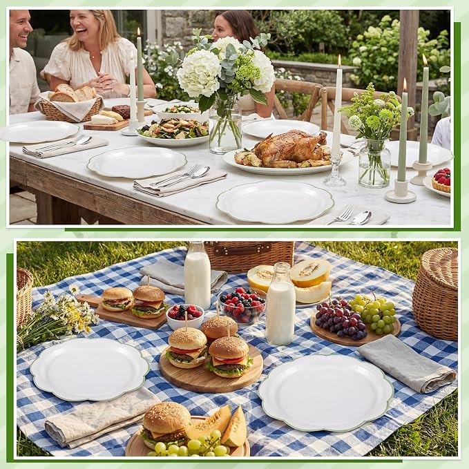 30 Pcs Sage Green and White Paper Plates 9 In White Plates - Image 6