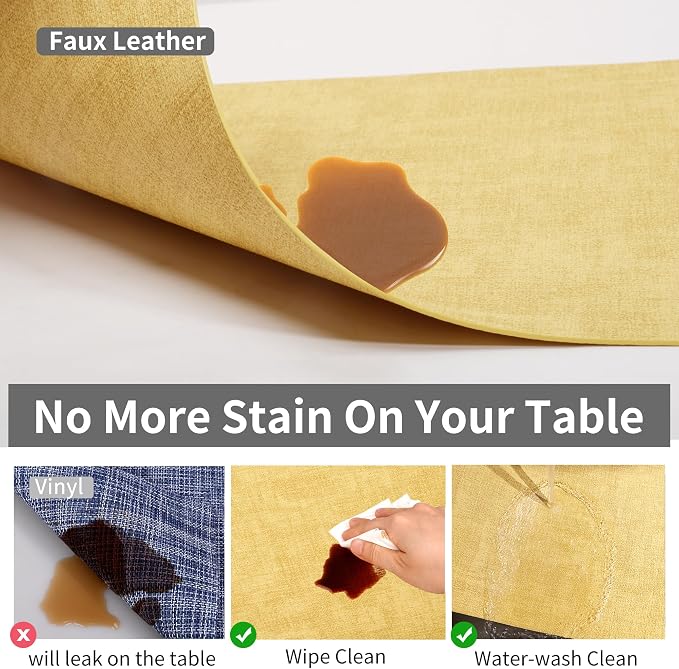 Maxpearl Faux Leather Placemats Set of 6, Light Yellow | Waterproof - Image 3