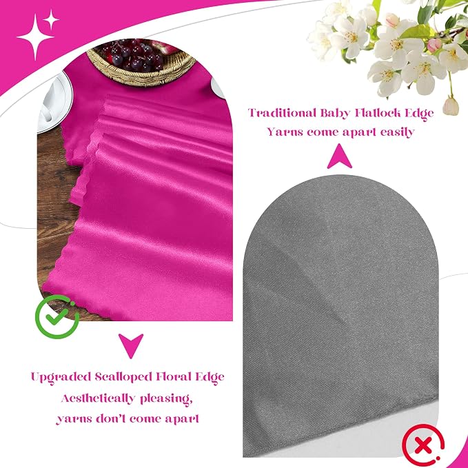 VACVELT Hot Pink Satin Table Runners, 12x72 Inch, 2 Pack, Scalloped Edge | - Image 7