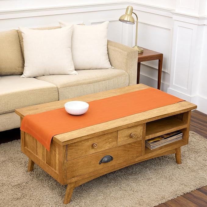 Solino Home 100% Pure Linen Dining Table Runner Orange, Fete 14 x 48 in | Table by SolinoHome