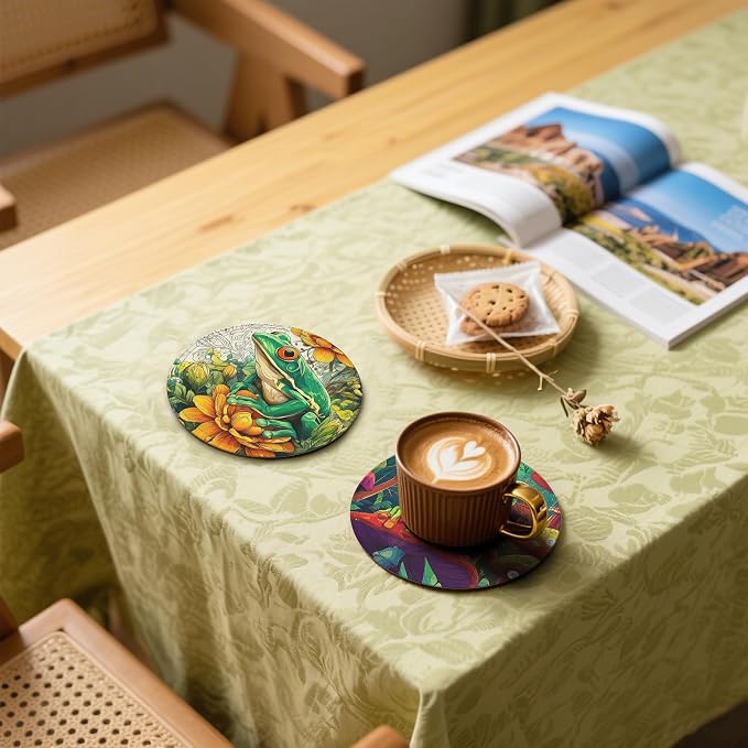 Frog Coasters Leather Round Drink Coasters 6 Pcs Set - Image 5