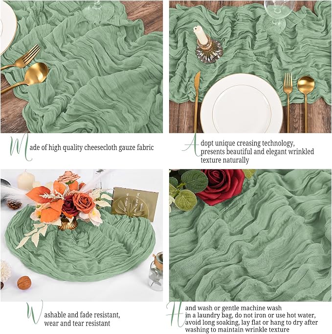 15 Pack Sage Green Table Runner 17 x 108inch Cheesecloth Table Runner Boho - Image 3