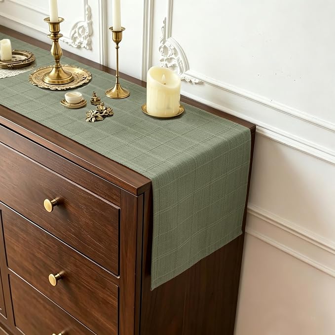 Linen Textured Table Runner, Sage Green Table Runners 72 Inches Long | Raised - Image 5
