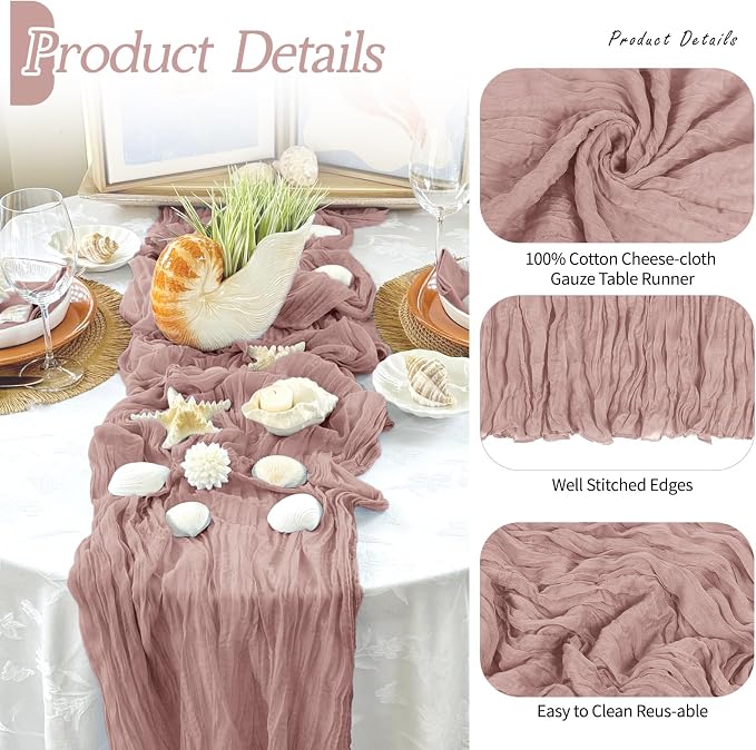 6 Pack Dusty Pink Cheesecloth Table Runner 17x108 Inch Semi Sheer Boho Gauze - Image 5