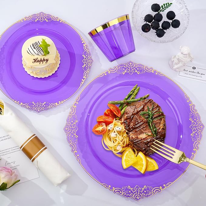 Bestluck 350PCS Purple Disposable Dinnerware - Image 6