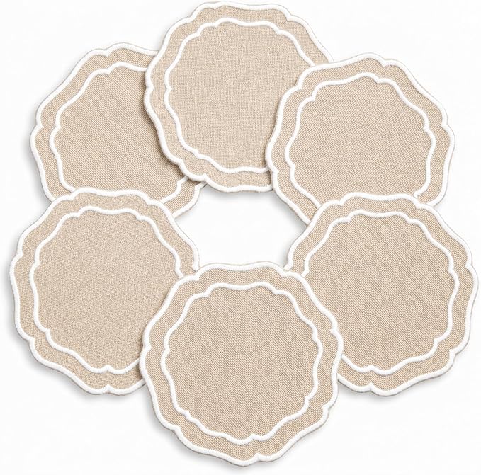 Drink Coasters Set of 6, 6x6 inch, Absorbent Linen Drink Mats by EmbroideryLinenVN