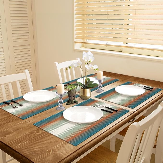Emvency Farmhouse Placemats Set of 4, 12x18 Inch Striped Mexican Southwestern - Image 5