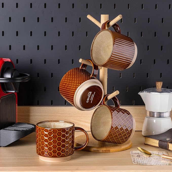 GBhome 15 OZ Stackable Coffee Mugs Set of 4, Ceramic Coffee Cups Set | 4 - Image 7