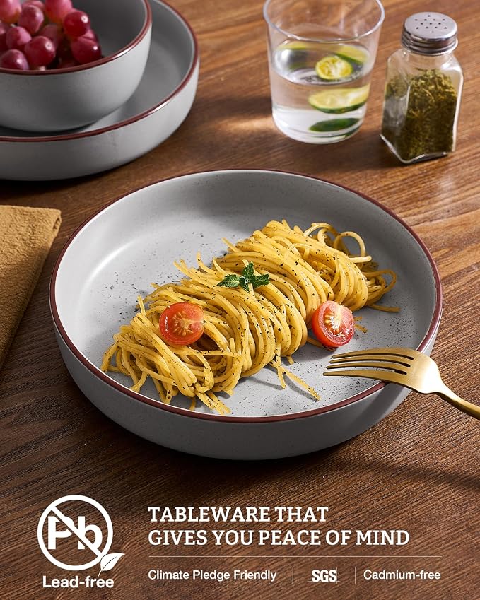 famiware Mercury Pasta Bowls Set of 4, 33 oz Large Salad Bowls, Light Gray | - Image 3