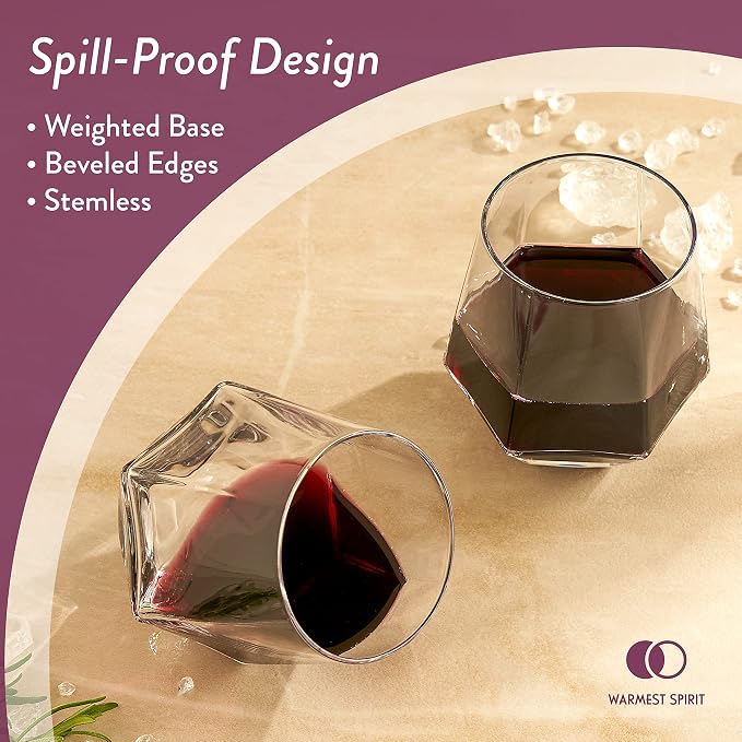 Hexagon Stemless Wine Glasses Set of 6 – Elegant 10.5 oz, Dishwasher Safe - Image 5