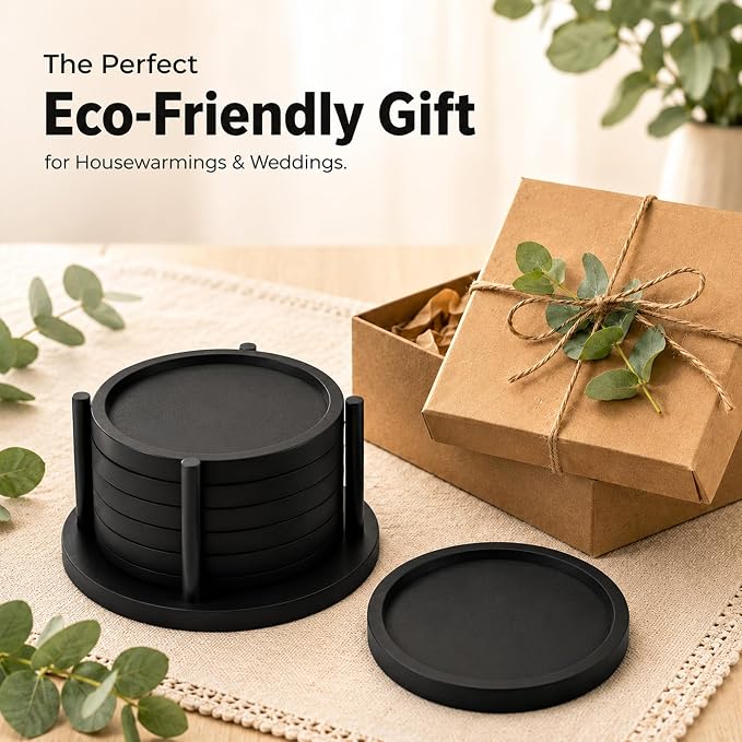 MinBoo Bamboo Coasters for Coffee Table Set of 6 Coasters for Drinks Absorbent - Image 7
