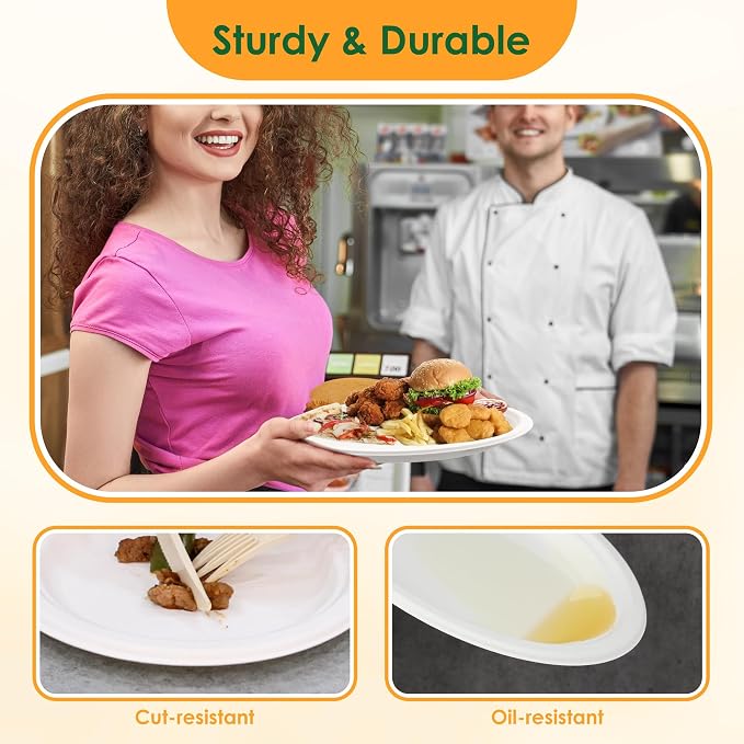 100% Compostable Oval Paper Plates, 12.5Inch 50Pack Disposable Heavy Duty - Image 4