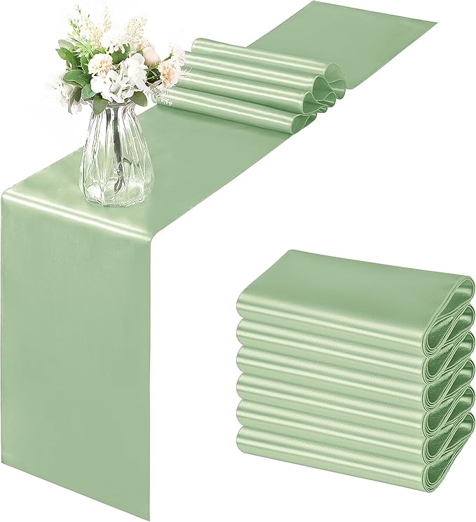 Horbaunal 6 Pack Satin Runners 12 x 108 Inch, Sage Green | Bright Silky Smooth by Horbaunal