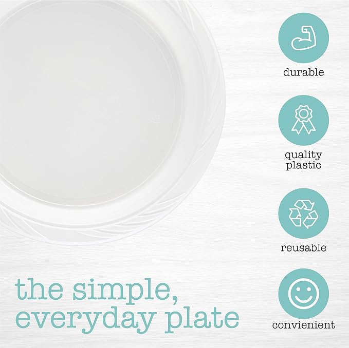 100 Count Disposable 10 Inch White Plastic Dinner Plates Extra Large - Image 6