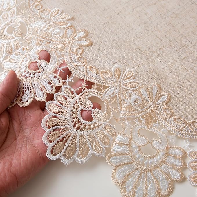 European Antique Jacquard Lace Table Doilies, Small Farmhouse Linen Embroidered - Image 8