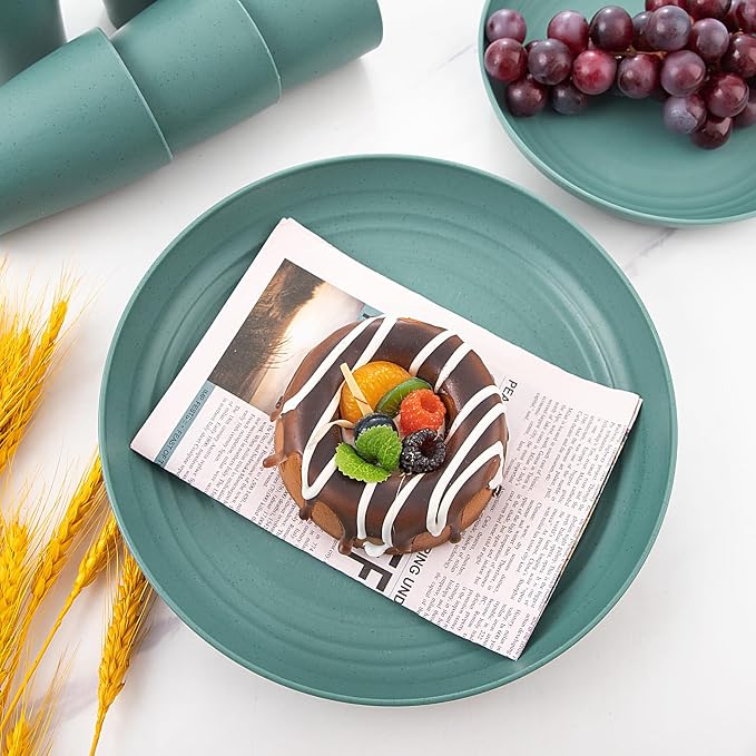 32 Pcs Teal Wheat Straw Dinnerware Set - Image 8
