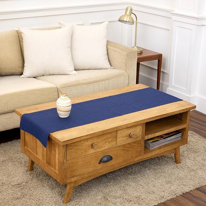 Solino Home 100% Pure Linen Table Runner Chambray Navy, Athena 14 x 48 in | by SolinoHome