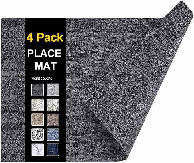 Faux Leather Heat Resistant Placemats 4 Packs, Waterproof Wipeable Dining PU by homing