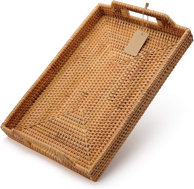 Hand-Woven Rattan Rectangular Serving Tray - Image 2