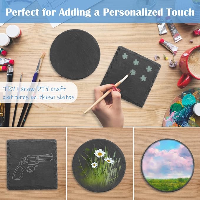 Black Nature Stone Round Coasters Set of 2, Cup Coasters Absorbent Anti-Scratch - Image 3