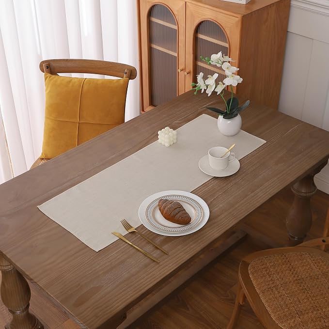 Gernaice Solid Color Table Runner, Rustic Cotton Linen Farmhouse Table Runners by Gernaice
