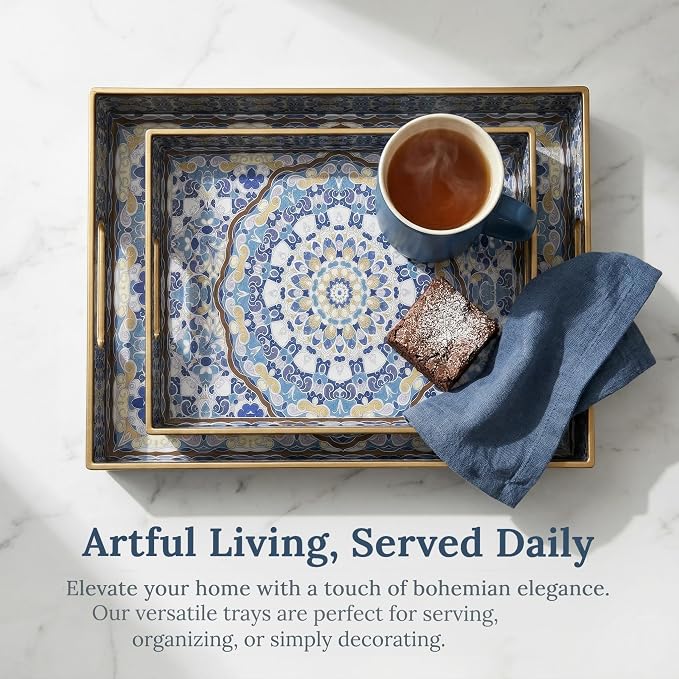 Boho Decorative Tray, Modern Blue Serving Tray - Image 2