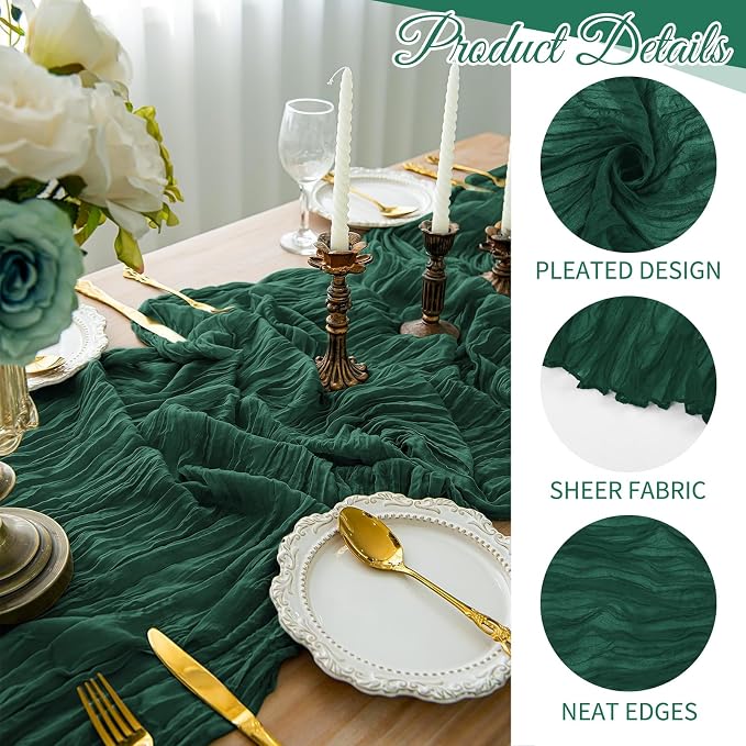 10 Pack Emerald Green Cheesecloth Table Runner 17x108 Inch Boho Gauze Cheese - Image 3