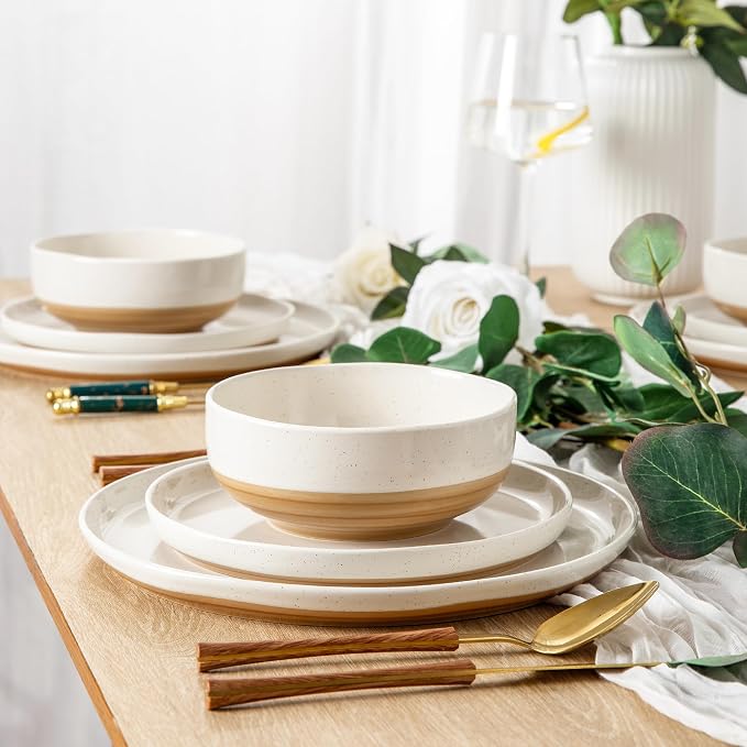 AmorArc Dinnerware Sets for 4, 12 Pieces Ceramic Plates and Bowls Set | Scratch - Image 4