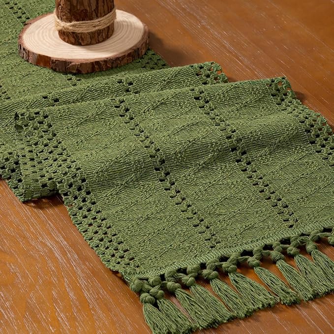 MLMW Boho Olive Green Table Runner 60 inches Small Coffee Table Runner Green - Image 4